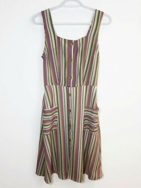 Monteau Pastel Striped Summer Chic Sleeveless Dress Women’s Size Small